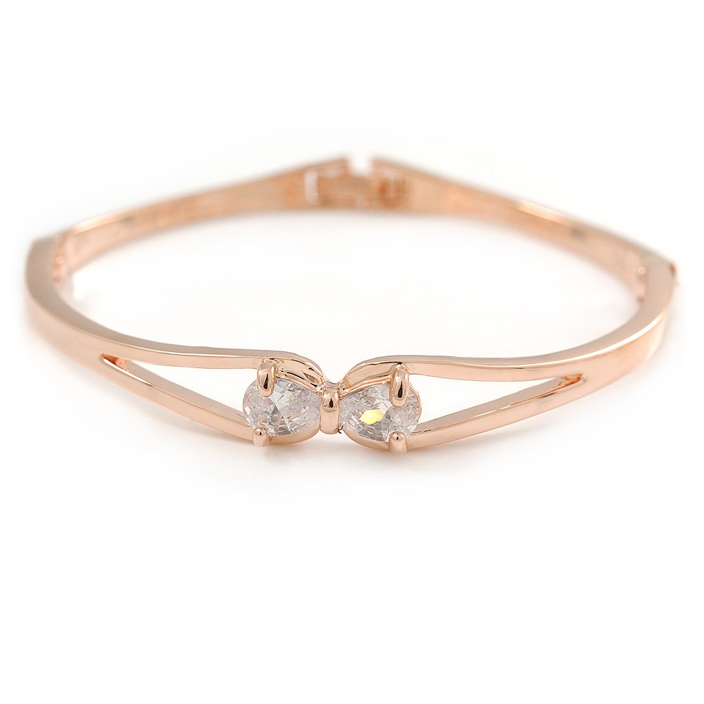 Avalaya Delicate Double Loop CZ Bangle Bracelet/Rose Gold Tone Metal/Size S