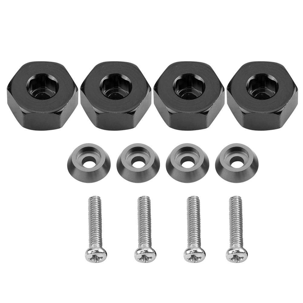 RC Car Hex Hub Adapter, 4 Pcs Aluminium Alloy 5mm To 12mm Wheel Hex Hub Adapter for WPL 1634 RC Truck RC Spare Part Accessory (Black)