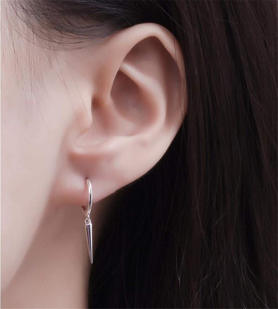 Minimalist Spike Dangle Drop Hoop Earrings for Women Girls 925 Sterling Silver Charms Hoops Cuff Cartilage Stud Tragus Helix Wrap Geometric Hypoallergenic Fashion Personalized Punk