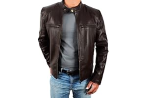 Mens Vintage Leather Jacket - Cafe Racer Style Real Lambskin Leather Jacket Men