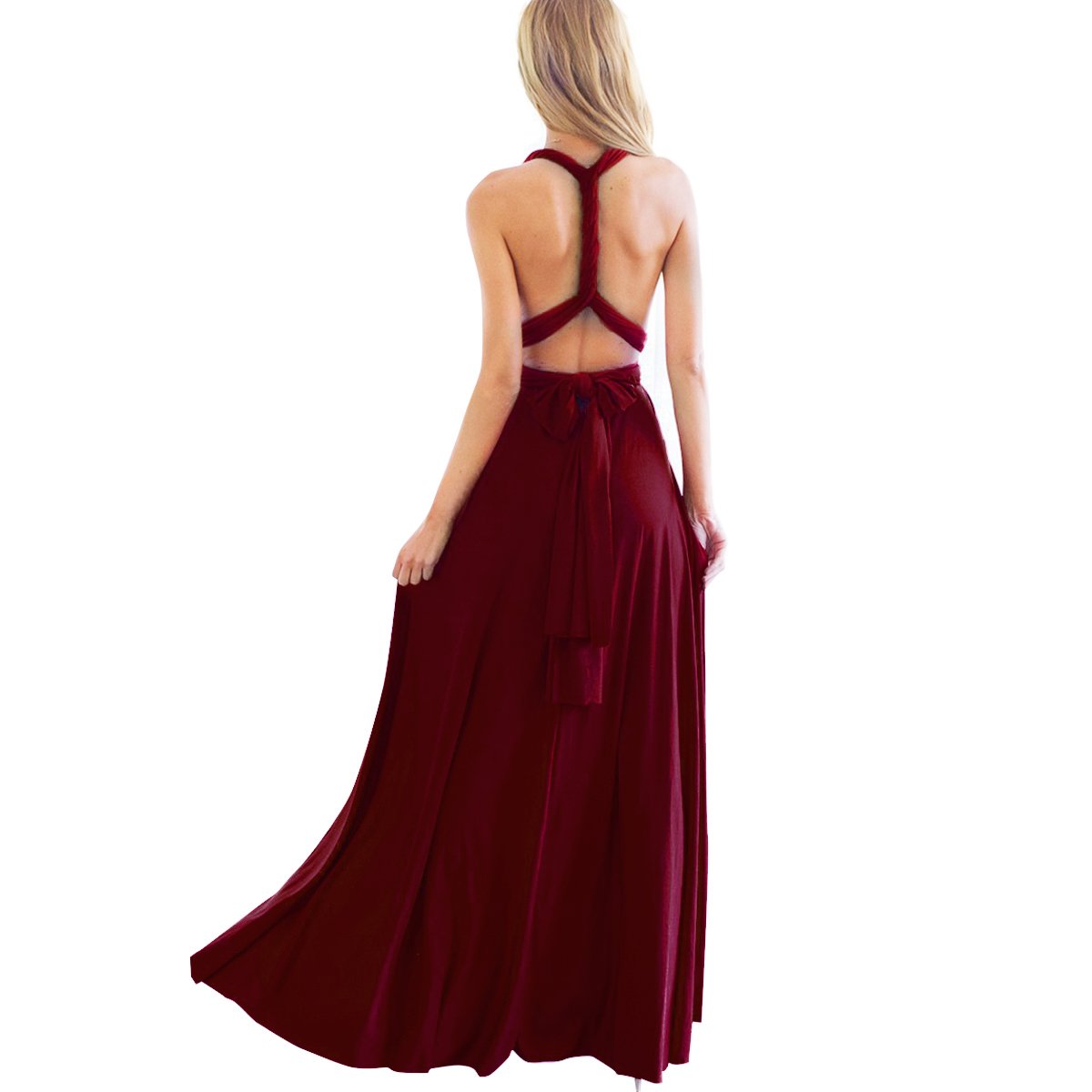 Photo 1 of Women's Transformer Convertible Multi Way Wrap Long Prom Maxi Dress V-Neck Hight Low Wedding Bridesmaid Evening Party Grecian Dresses Boho Backless Halter Formal Cocktail Dance Gown Burgundy Large