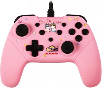 Unik Mando con cable para Nintendo Switch, Switch 2 y PC - Cable de 3 m - Diseño Be Love, unicornios - Rosa