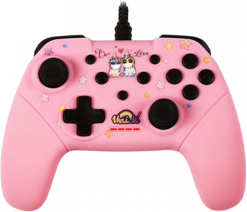 Comando Unik Wired para Nintendo Switch, Switch 2 e PC - Cabo 3m - Be Love Design, Unicorns - Rosa