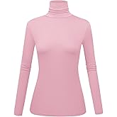Women's Long Sleeve Turtleneck Shirts Slim Fitted Lightweight Base Layer Casual Tops