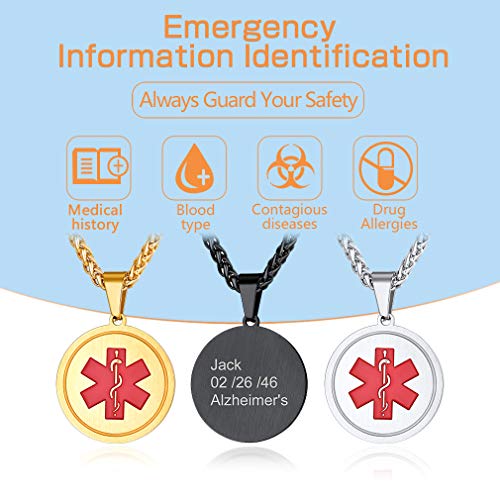 Supcare Tag Necklace Pendant Medical Alert ID Jewelry Stainless Steel for Women/Men/Children, Medical Emergency Identification Dog Tag Necklace Jewelry