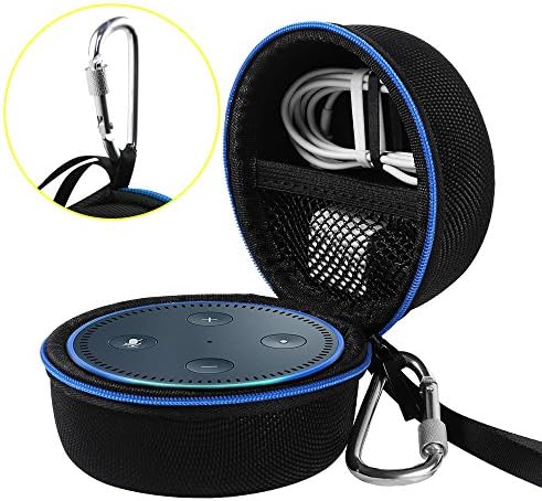 Travel Portable Carrying Protective Hard Case Box Pouch for Amazon All-New Echo Dot(2nd Generation) with Carabiner(Fits USB Cable and Wall Charger) (Black(Blue Zipper))
