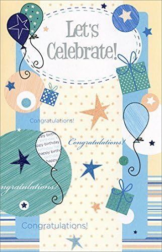 Celebrate with Balllons Stars and Presents - Freedom Greetings Birthday Card