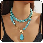 INENIMARTJ Gold Turquoise Necklace for Women Boho Turquoise Pendant Necklace Gold Chain Turquoises Necklaces Trendy Western Turquoises Jewelry for Womens