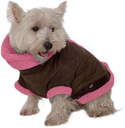 Kumfy Tailz Warming Winter Pet Coat, Small, Brown with Pink Lining