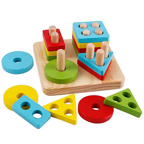 image for KanCai Wooden Stacking Toys & Shape Sorting Board | Geometric Shape St