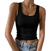 YFANG Women's Sexy Square Neck Sleeveless Basic Ribbed Knit Slim Fitted Going Out Crop Tank Top Black Medium