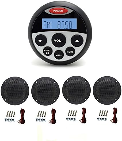 MarineMaxx Marine Stereo Receiver Gauge Style Bluetooth stereo MP3/USB Player FM AM AUX Input , 2 pairs 4 inch waterproof marine speaker System (Black)
