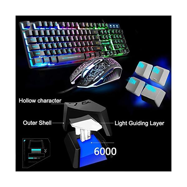 UK Layout Gaming Keyboard and Mouse Sets Rainbow Backlit Ergonomic Usb Gaming Keyboard + 2400DPI 6 Buttons Optical…