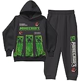 Minecraft Boys 2-Piece Fleece Sweatshirt and Pants Set, Pullover Hoodie and Jogger Bundle for Kids