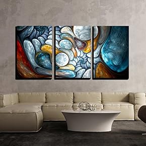 3 Piece Canvas Wall Art - Colorful Glowing Bubbles Fractal, Computer Generated Abstract Background - Modern Home Art Stretched and Framed Ready to Hang - 16"x24"x3 Panels