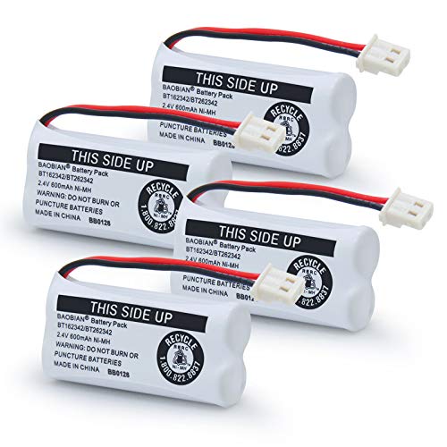 BAOBIAN BT162342 BT262342 Battery Compatible with for BT183342 BT283342 BT166342 BT266342 VTech CS6114 CS6419 CS6719 at&T EL52300 CL80111 Cordless Phone(Pack of 4)(Pack 0f 4)