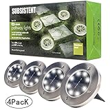 Balancesht Solar Powered Ground Lights, 8LED Solar Path Lights Outdoor Waterproof Garden Landscape Spike Lighting for Yard Driveway Lawn Pathway Walkway Disk Lights- White/Warm White (White 4 PACK)