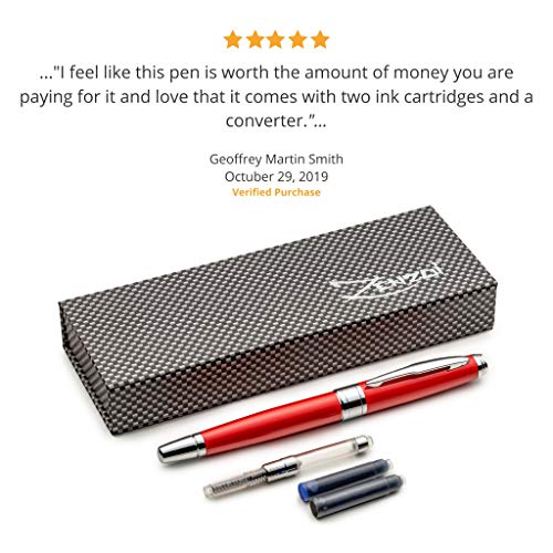 ZenZoi Luxury Red Fountain Pen Set with Premium German Schmidt Fine Nib. Elegant Executive Pen