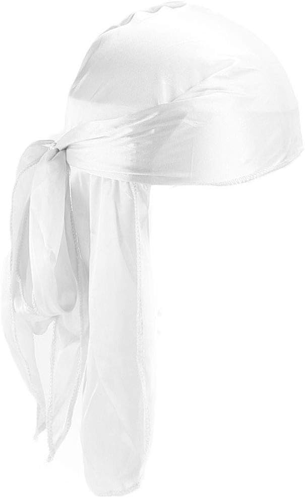 Unisex Polyester Turban Cap Silky Durag Long-Tail Wide Straps Headwraps Smooth Dome Pirate Cap Solid Color Head Wrap for Women Men