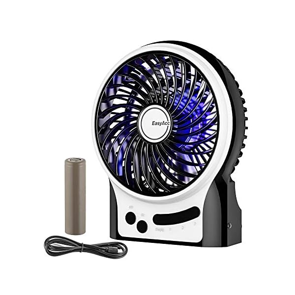 Battery-Fan-EasyAcc-Rechargeable-Fan-Portable-Handheld-Personal-Mini-USB-fan-with-2600mA-Battery3-Speeds-Internal-and-Side-LightCooling-for-TravelingFishingCamping-Black EasyAcc Battery Fan, Rechargeable Desk Fan Portable Handheld Personal Mini USB fan Battery, 3 Speeds Internal and Side…