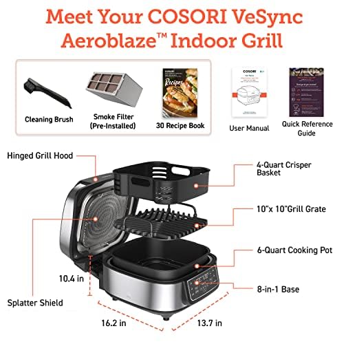 COSORI Electric Smokeless Indoor Grill & Smart XL Air Fryer Combo, 8in