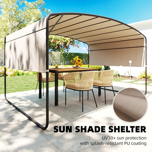 Outsunny 10' x 13' Retractable Pergola Canopy, Outdoor Metal Pergola Gazebo Sun Shade Shelter with Steel Frame, UPF30+ Sun Protection for Garden, Patio, Backyard, Deck, Khaki