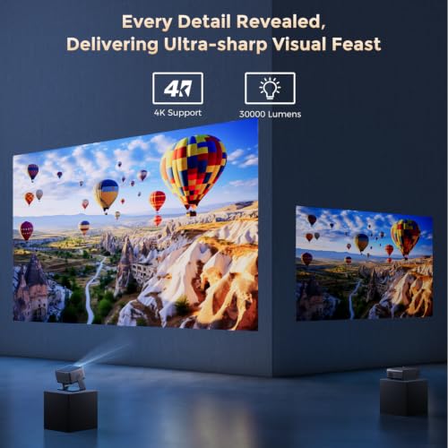 Smart 4K Projector【Netflix Included & Dolby Audio】Auto Focus & Keystone, AMEELA 30000 Lumens Portable Projector with WiFi and Bluetooth, 100,000+ Apps for Bedroom/Home/Outdoor
