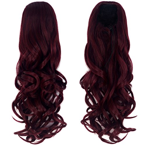 Miss U Hair Women Long Curly Wine Red Synthetic Hair Extension Clip in Ponytail Layered Hair Piece P12 (A06 Burgundy)