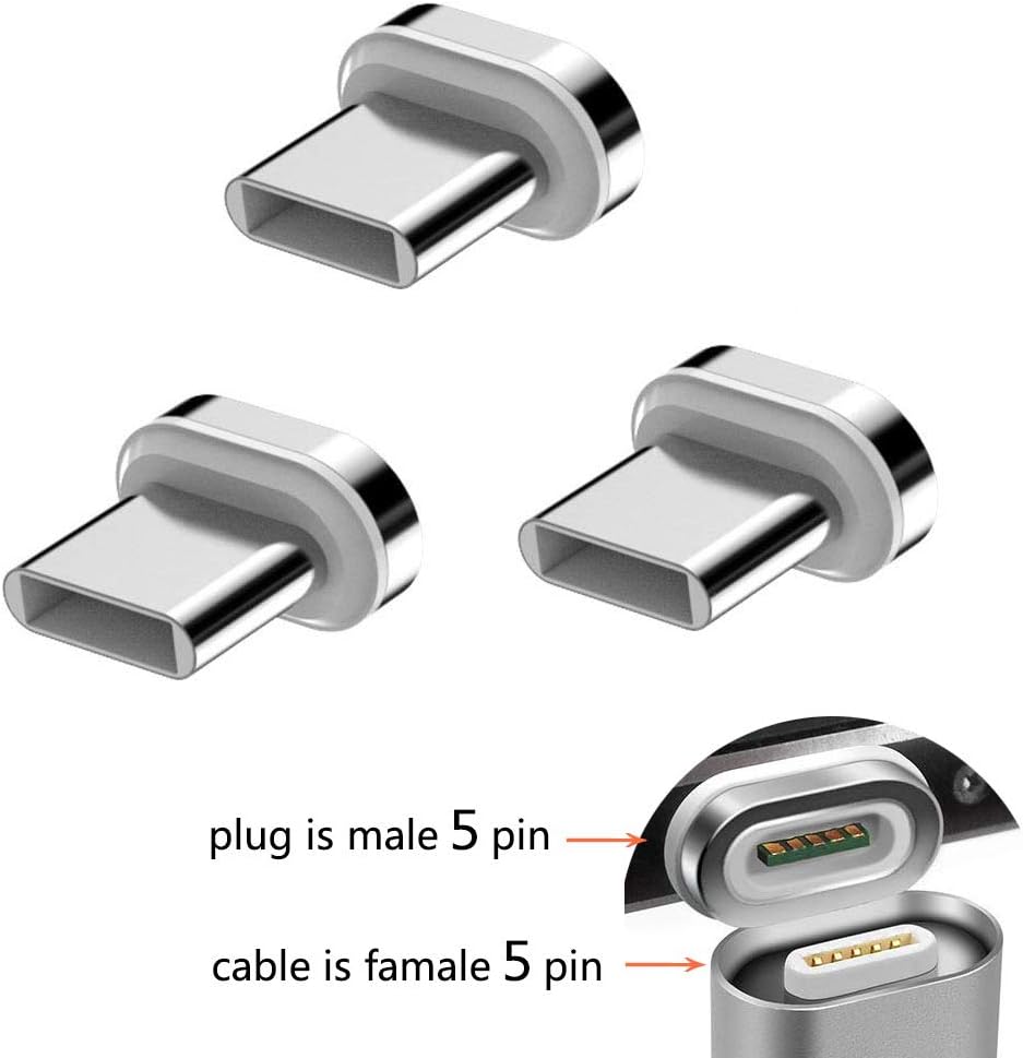 lough 3 Pack 5pin-Embed-Model Gen10 Type-C Magnet Tip Plug Socket for Gen-10 Magnetic Cable Quick Charge Data Transmission Connector Adapter MAX 5A Micro-USB-C Replacement Android Phone Tablet pad