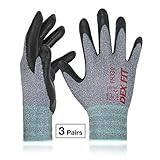 DEX FIT Nitrile Work Gloves FN330, 3D Comfort Stretch Fit, Durable Power Grip Foam Coated, Smart Touch, Thin Machine Washable, Grey X-Small 3 Pairs Pack