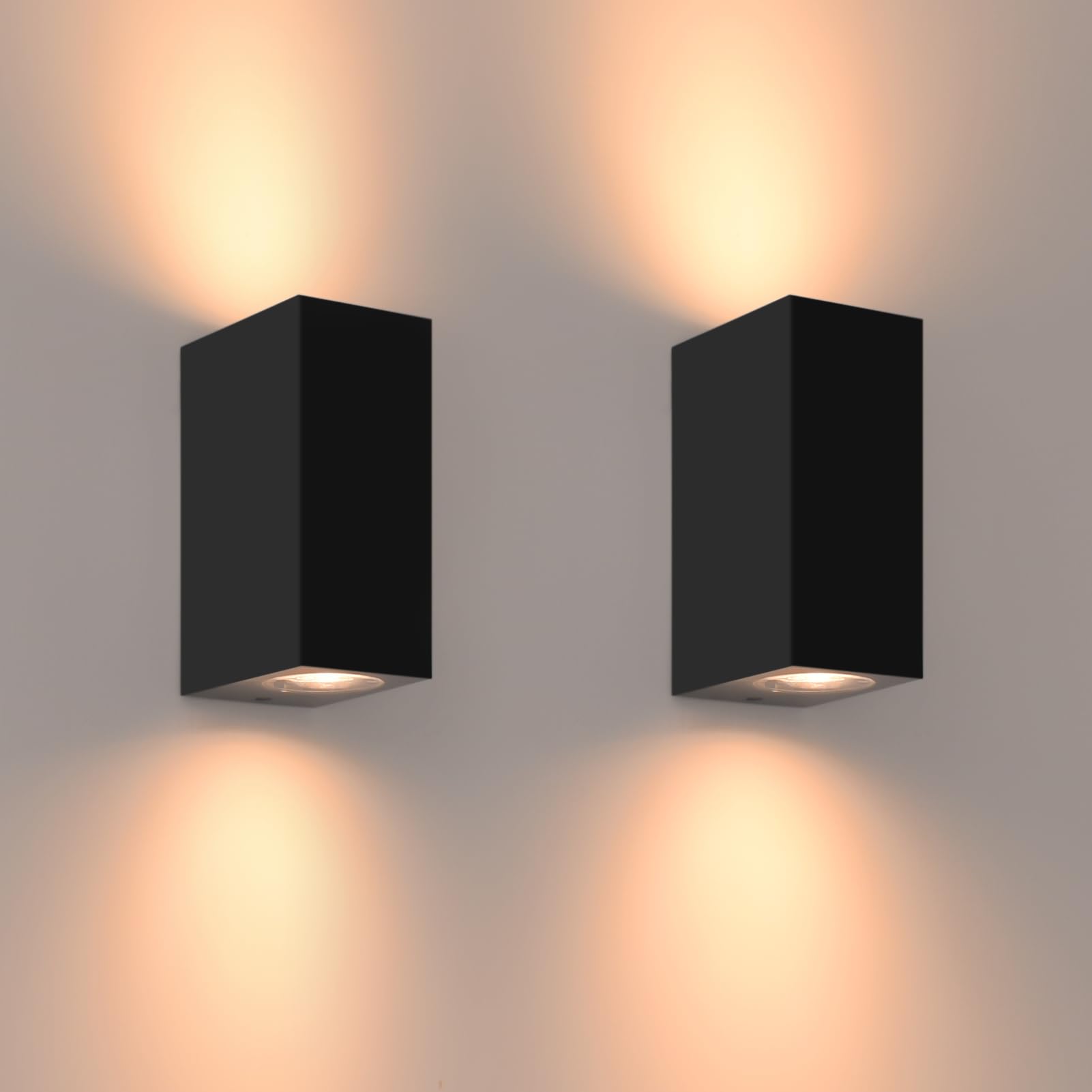 FUDESY 2 Pack Outside Wall Light, Up Down Outdoor Lights IP44 Waterproof, Black Plastic GU10 Exterior Wall Sconce, Wall Mount Fixture Garden Lights for Porch, Front Door, Patio, Hallway, Garage