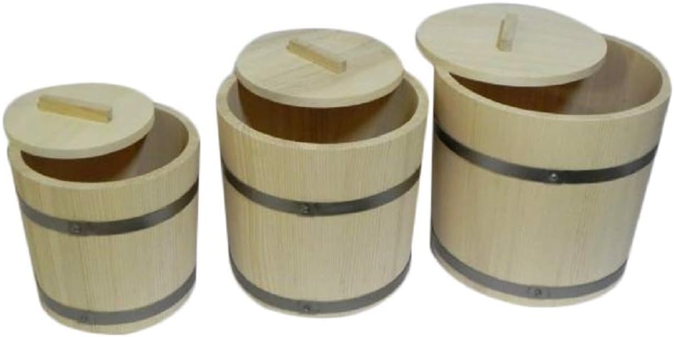 Wooden World - Set of 3 Wooden Buckets barrel with lid 5 10 15 liters liter sauna sauerkraut storage