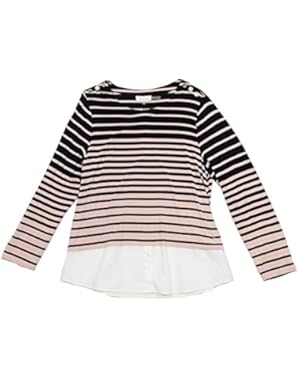 Calvin Klein Women's Varigated Striped 2Fer Knit Top XL X-Large Black Beige