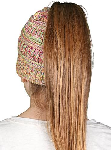 Funky Junque BeanieTail Children’s Ponytail Messy Bun Beanie Solid Ribbed Hat