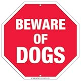 Beware of Dog Sign, Octagon Shaped Outdoor Rust-Free Metal, 12