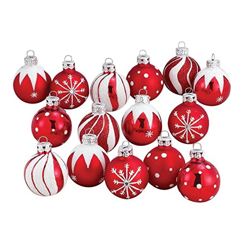 Kurt Adler Red/White Decorated Glass Ball Ornament set of 15
