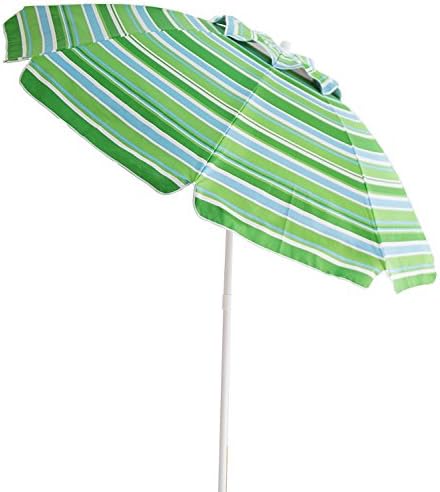Garden Bean Outdoor 7 ft Sand Anchor Beach Air Vent Umbrella with Tilt and Silver Coating Inside (Blue/Green Stripe)