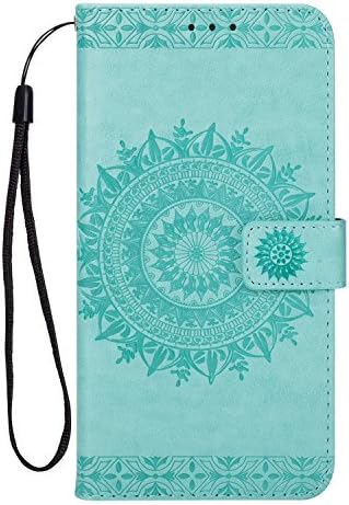 Huawei P10 Plus Phone Case with Soft TPU Silicone Inner Bumper Cover, MAOOY Vintage Embossed Floral Painted Leather Purse Flip Case with Cash Holder and Wrist Band for Huawei P10 Plus, Mint Green