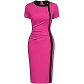 Viwenni Women Vintage Ruffle Business Colorblock Work Church Pencil Dress