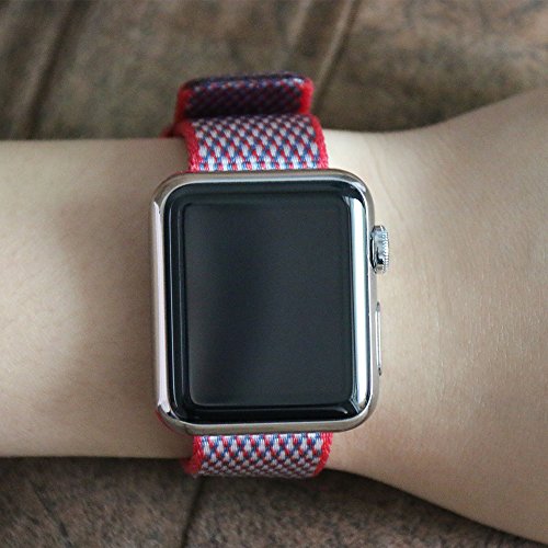 HILIMNY Hailan Newest Woven Nylon for Apple Watch Band,Wrist Strap Replacement Band with Classic Buckle for Apple iwatch Series 1/2/3 42mm,Berry Check - Thumbnail 5