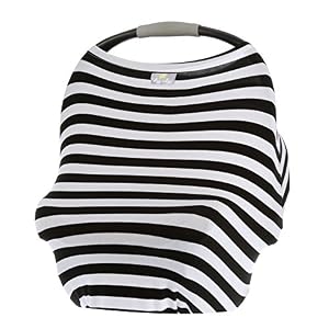 Image of Itzy Ritzy 4-in-1 Nursing Cover, Car Seat Cover, Shopping Cart Cover and Infinity Scarf - Breathable, Multi-Use Mom Boss Breastfeeding Cover, Car Seat Canopy, Cart Cover & Scarf, Black & White
