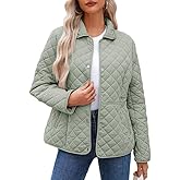 Dokotoo Women's Winter Quilted Jackets Long Sleeve Button Down Diamond Puffer Jacket Outerwear Coats with Pockets
