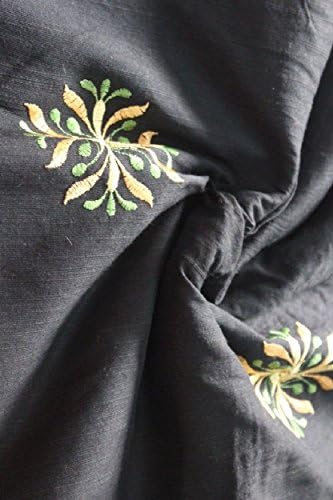Hakoba Slub Cotton Black Embroidered Fabric Running Length 7 Meter