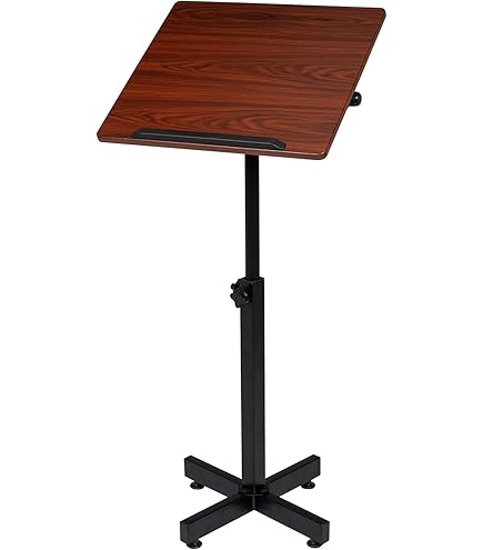 VINGLI Adjustable Height Lectern Podium - Mobile Presentation Stand With Storage & Wheels