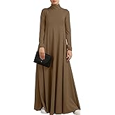 Melliflo Womens Long Sleeve Mock Neck Maxi Dress Solid Color Casual Swing Dresses Fall T Shirt Dress with Pockets
