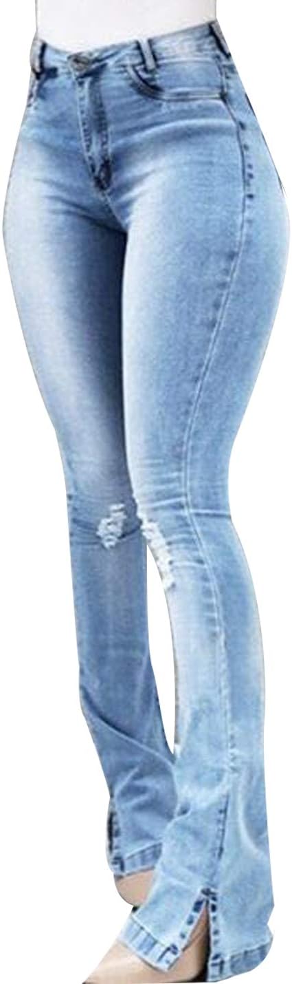Women Casual Jeans Ripped High Waisted Bootcut Plus Size Denim Pants