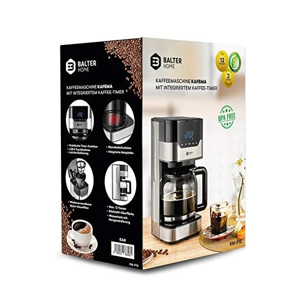 Balter Filter Kaffeemaschine mit Timer ✓ 3 Brühstärken ✓ LCD Display und Touchtasten ✓ Permannentfilter ✓ Glasskanne für… – Bild 8
