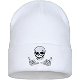 Zgboaht Embroidered Beanie for Men Women Stretch Knited Winter Hat Warm Cuffed Skeleton Hat Skull Cap