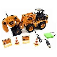 O.B Toys&Gift Remote Control Construction Tractor Front Loader 5 Channel w/ Full Functional Front Loader , Lights , Sounds & Rechargeable Battery , Kids RC Electric Tractor Ready to Run