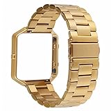 Fitbit Blaze Watch Band, Gold, VIGOSS Fitbit Blaze Accessories Band with Metal Frame, Stainless Steel Replacement Strap for Men or Women Fitbit Blaze Fitness Watch­ - Gold Band with Frame